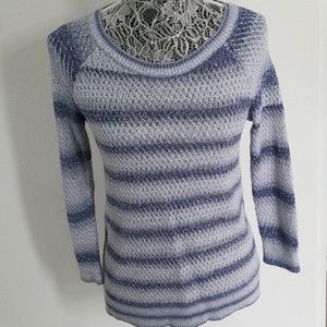 Lou & grey 3/4 sleeve knit blue&whte sweater-Small
